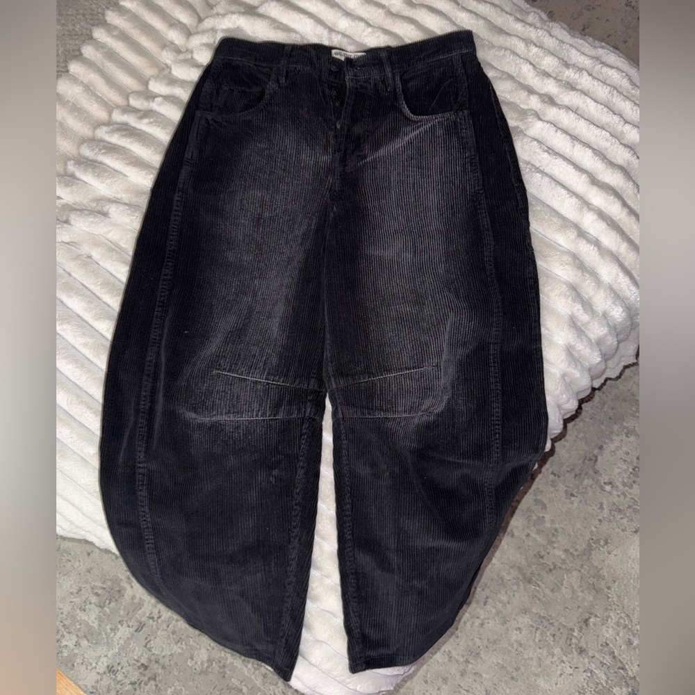 We The Free Good Luck Mid-rise Barrel Black Corduroy (Cord) Jeans